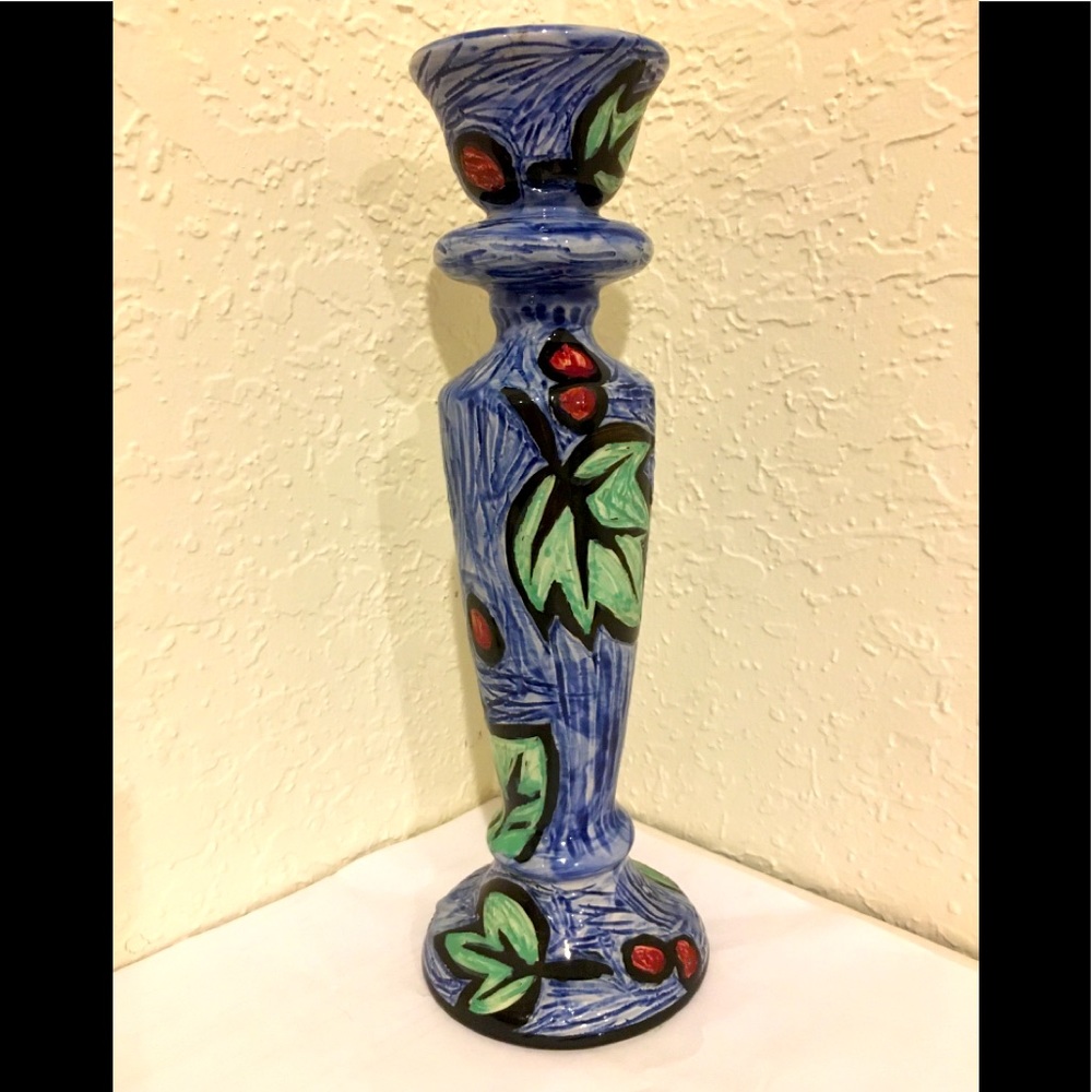 Porcelain Handpainted Blue Textured Candle Holder